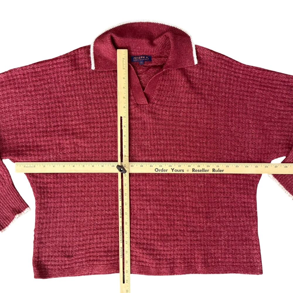 Joseph A Maroon Red White Trim Johnny Collared Knit Shirt Light Sweater Size L - Picture 4 of 10